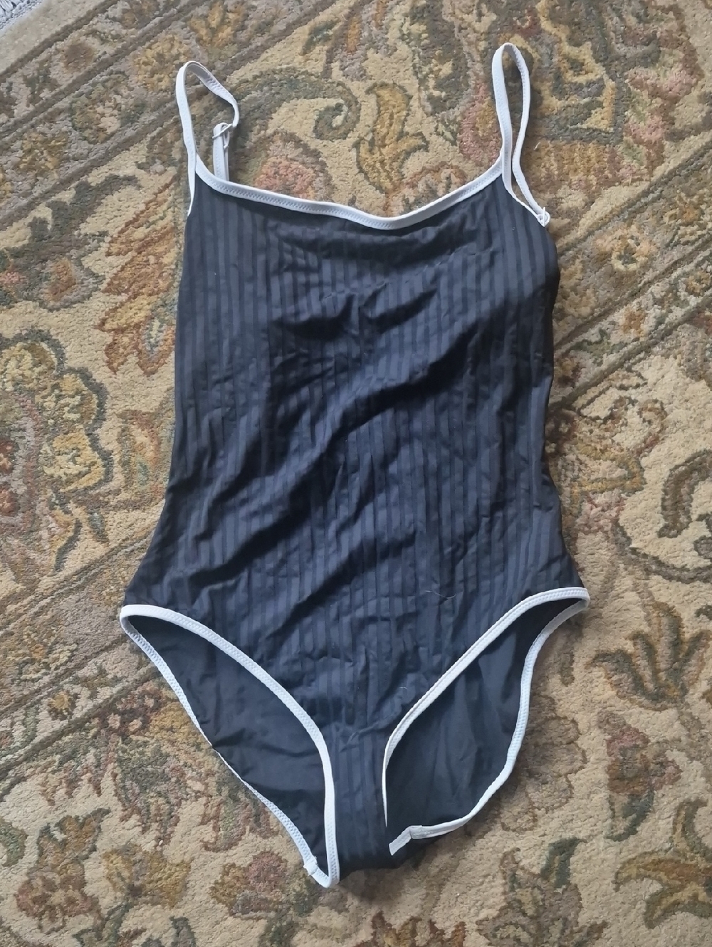 NWT aerie Black One-Piece Swimsuit with White Trim